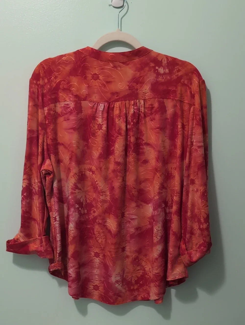 Bright Pink Patterned Button-Front Blouse - Picture 7 of 8
